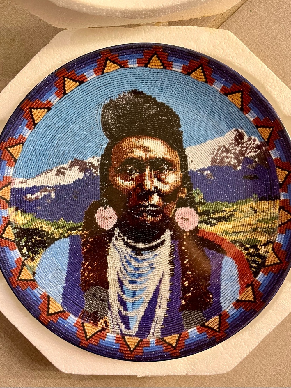 Beaded Native Portrait Wall Plate - Chief Joseph